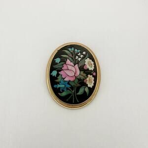 Vintage 1974 Signed AVON Florentine Mosaic Floral Pendant